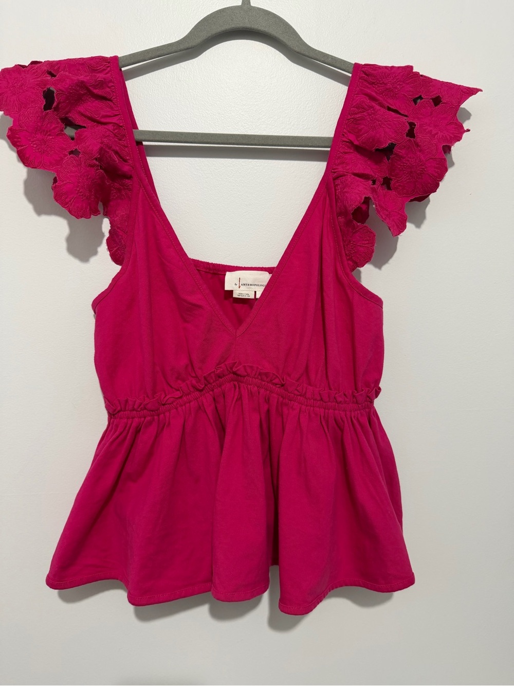 Anthropologie V Neck Ruffle Lace Top NWT